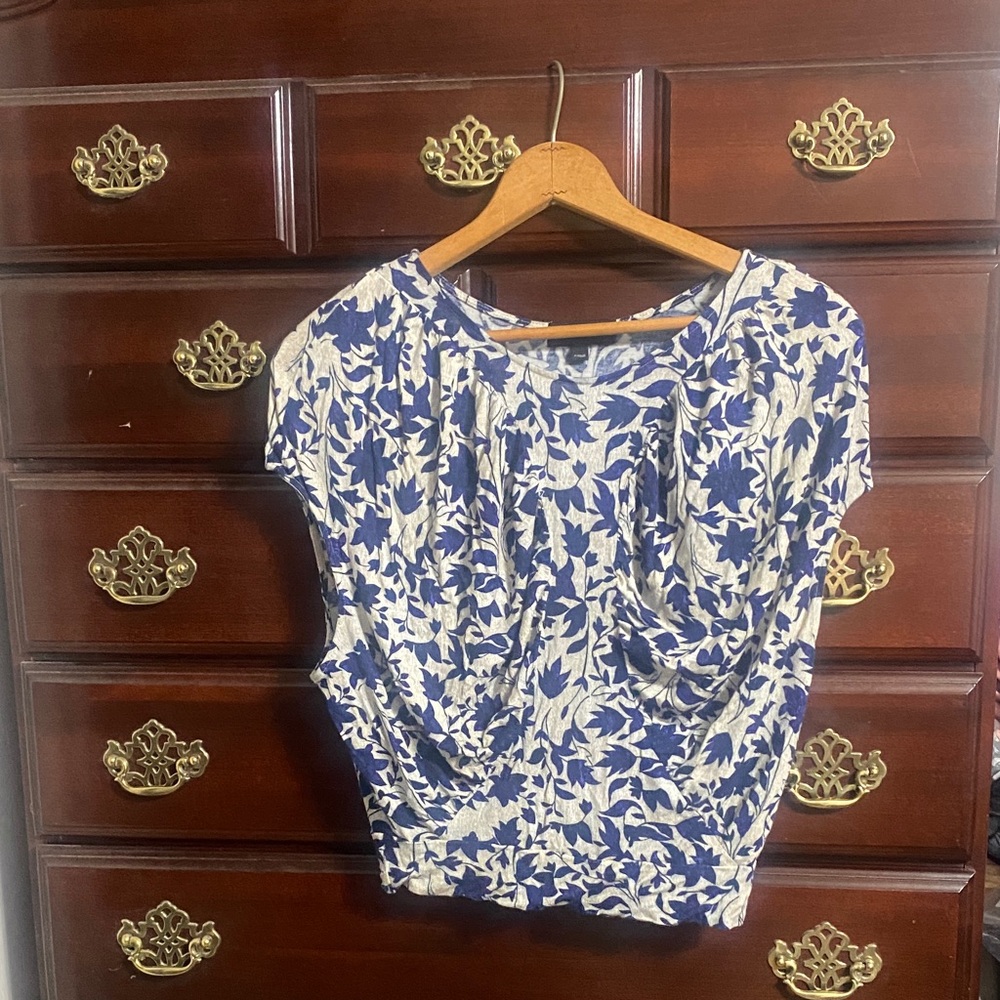 The Podolls Blue and Cream Leaf Pattern Blouse Womens XS